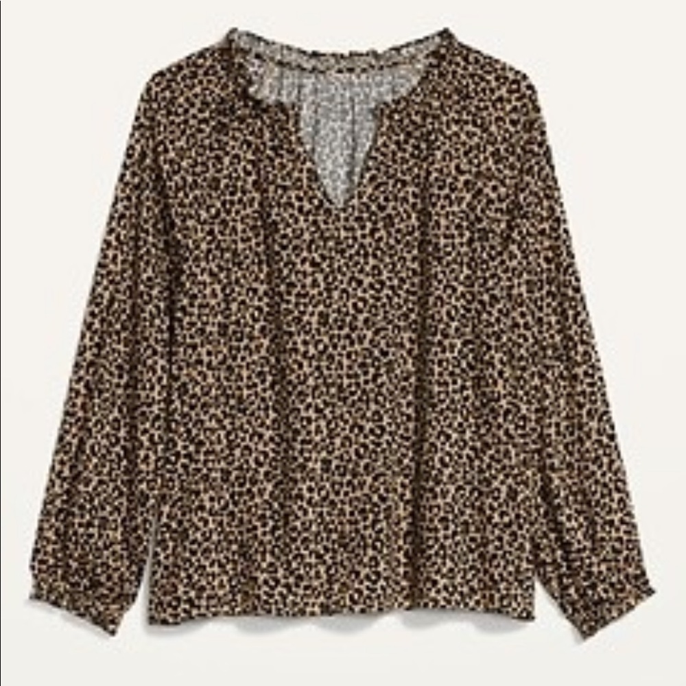 Old Navy ruffle leopard split neck top. Brand new with tags.